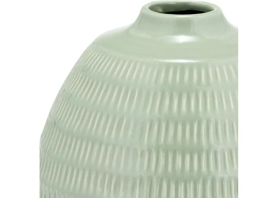 Cer,7",stripe Oval Vase,dark Sage