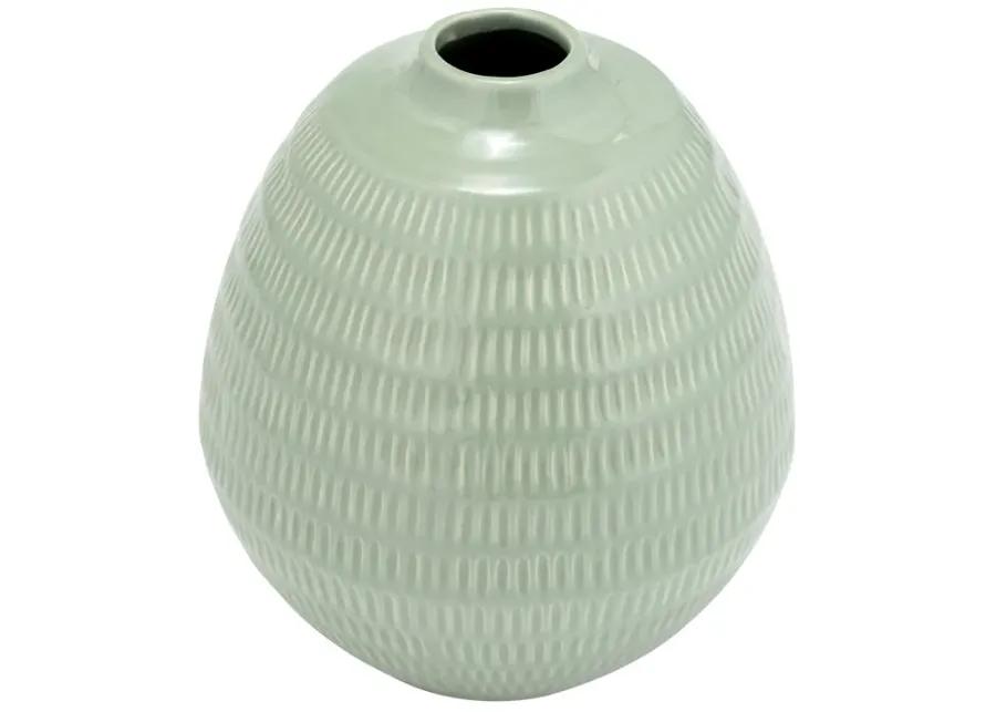 Cer,7",stripe Oval Vase,dark Sage