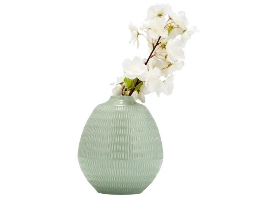 Cer,7",stripe Oval Vase,dark Sage