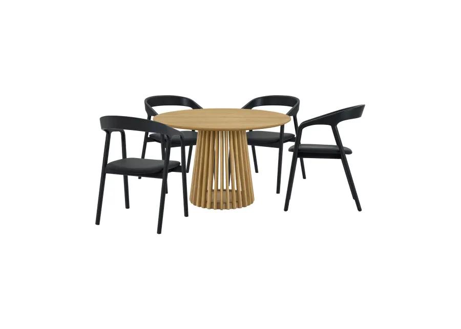 Pasadena Apache 5 Piece Round Dining Set in Natural and Black Oak Finish