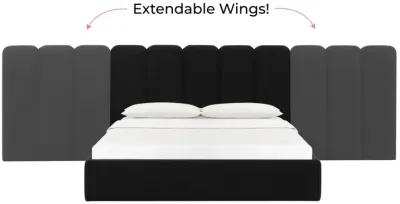 Palani Black Velvet King Bed with Wings