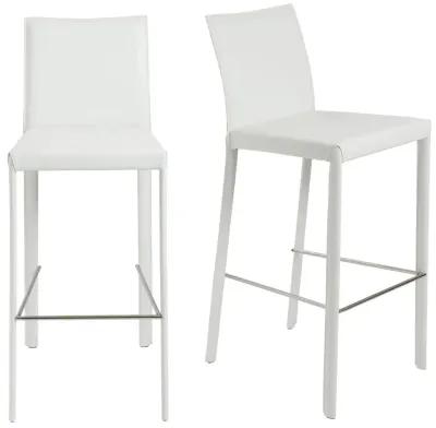 Hasina Bar Stool in White with Polished Stainless Steel Footrest - Set of 2