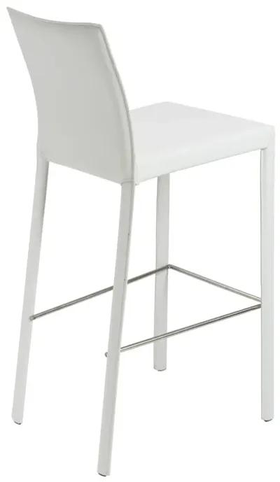 Hasina Bar Stool in White with Polished Stainless Steel Footrest - Set of 2