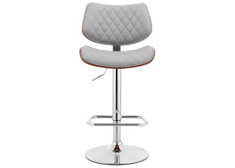 Leland Adjustable Gray Faux Leather and Chrome Finish Bar Stool