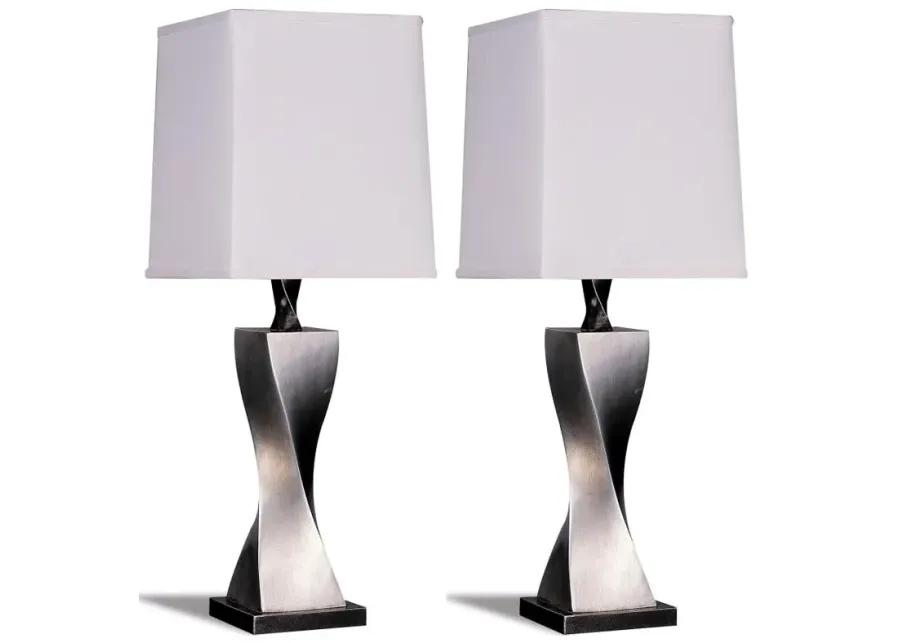 Keene Square Shade Table Lamps White and Antique Silver (Set of 2)