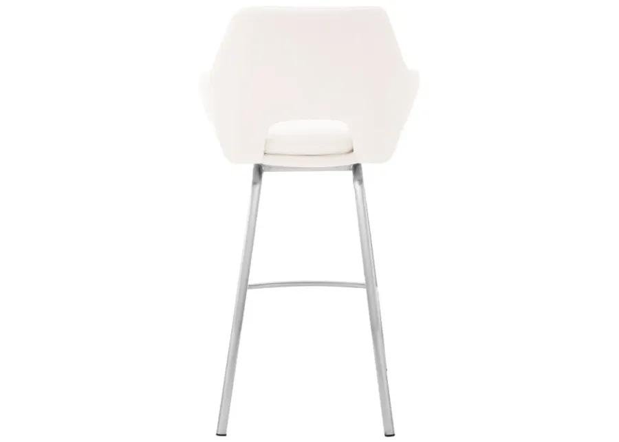 Aura White Faux Leather and Brushed Stainless Steel Swivel 26" Counter Stool