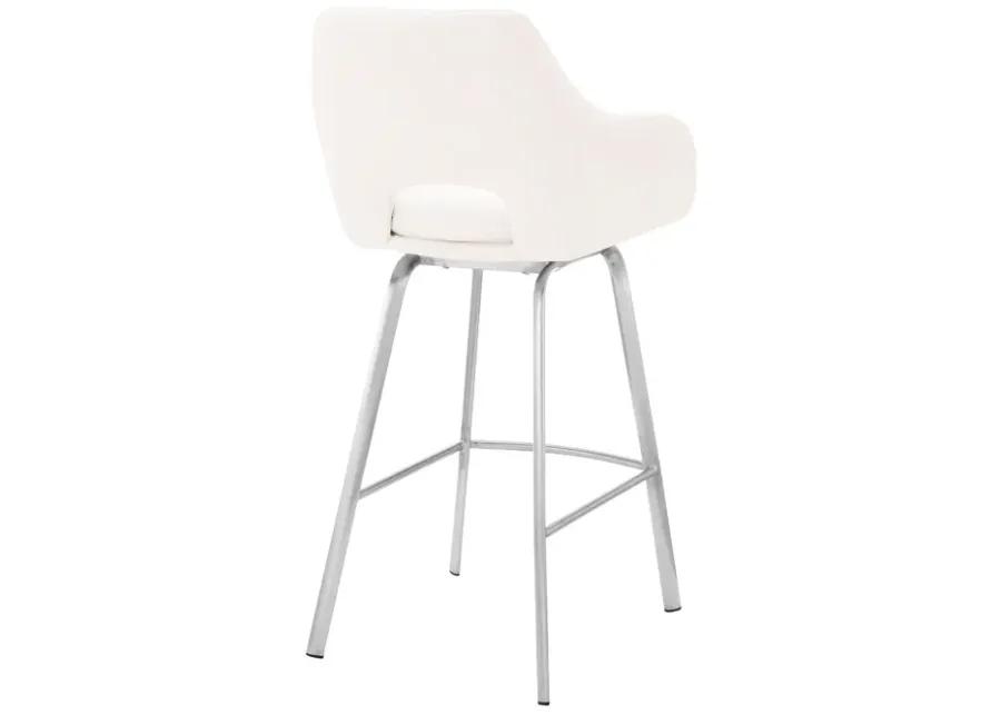 Aura White Faux Leather and Brushed Stainless Steel Swivel 26" Counter Stool