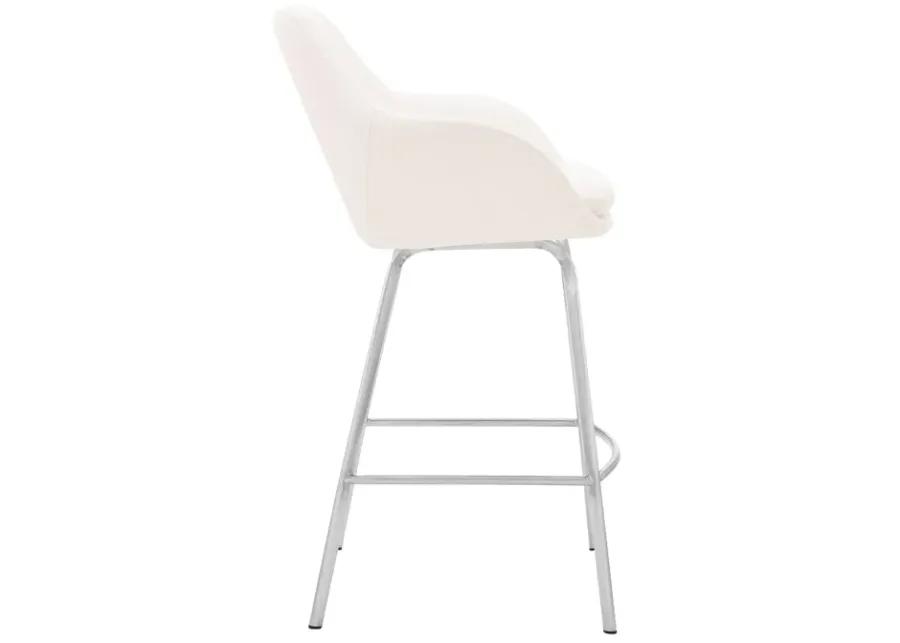 Aura White Faux Leather and Brushed Stainless Steel Swivel 26" Counter Stool