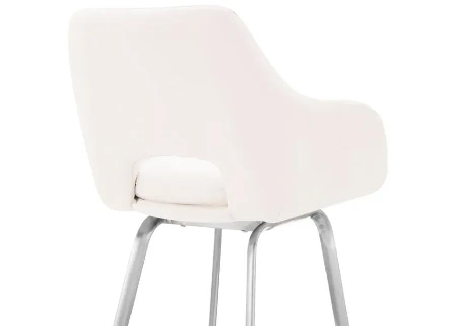 Aura White Faux Leather and Brushed Stainless Steel Swivel 26" Counter Stool