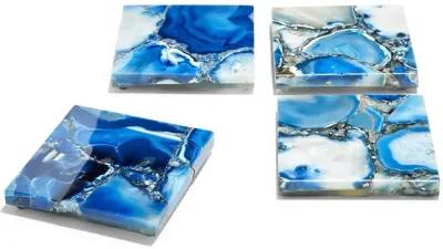 S/4 Blue Agate Coasters with Resin Base