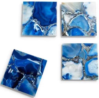 S/4 Blue Agate Coasters with Resin Base