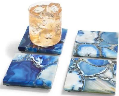 S/4 Blue Agate Coasters with Resin Base