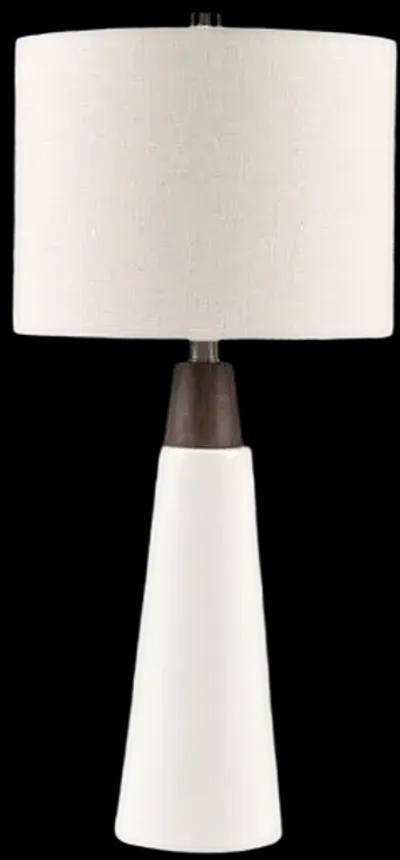 INK+IVY Tristan White Base/Cream Shade Triangular Ceramic and Wood Table Lamp