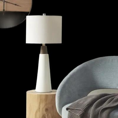 INK+IVY Tristan White Base/Cream Shade Triangular Ceramic and Wood Table Lamp