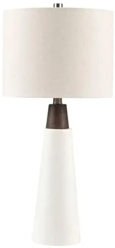 INK+IVY Tristan White Base/Cream Shade Triangular Ceramic and Wood Table Lamp