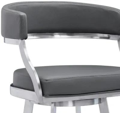 Saturn 26" Counter Height Swivel Grey Faux Leather and Brushed Stainless Steel Bar Stool