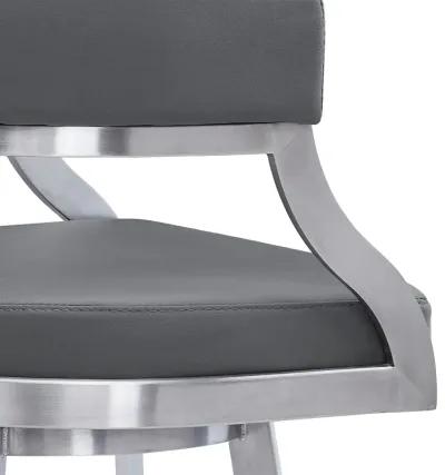 Saturn 26" Counter Height Swivel Grey Faux Leather and Brushed Stainless Steel Bar Stool