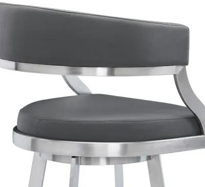 Saturn 26" Counter Height Swivel Grey Faux Leather and Brushed Stainless Steel Bar Stool