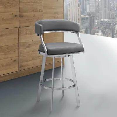 Saturn 26" Counter Height Swivel Grey Faux Leather and Brushed Stainless Steel Bar Stool