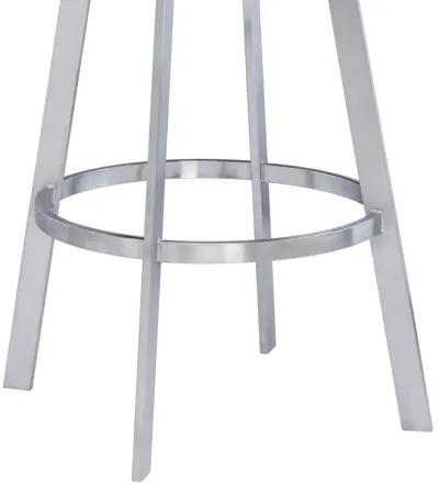 Saturn 26" Counter Height Swivel Grey Faux Leather and Brushed Stainless Steel Bar Stool