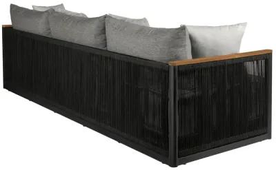 Artesia Outdoor Patio Sofa in Teak Wood and Black Rope with Dark Gray Olefin Cushions