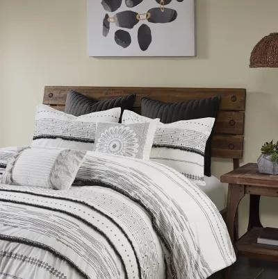 INK+IVY Nea Black/White Cotton Printed Comforter Set with Trims