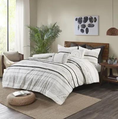 INK+IVY Nea Black/White Cotton Printed Comforter Set with Trims