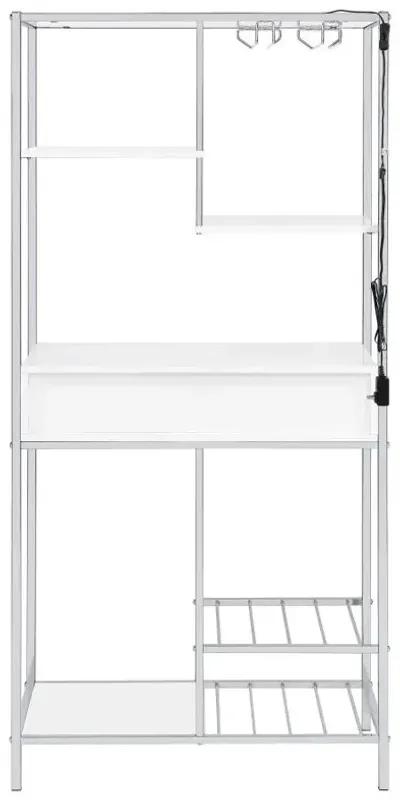 Figueroa 5-shelf Wine Cabinet with Storage Drawer White High Gloss and Chrome