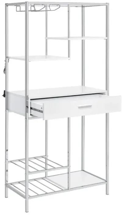 Figueroa 5-shelf Wine Cabinet with Storage Drawer White High Gloss and Chrome