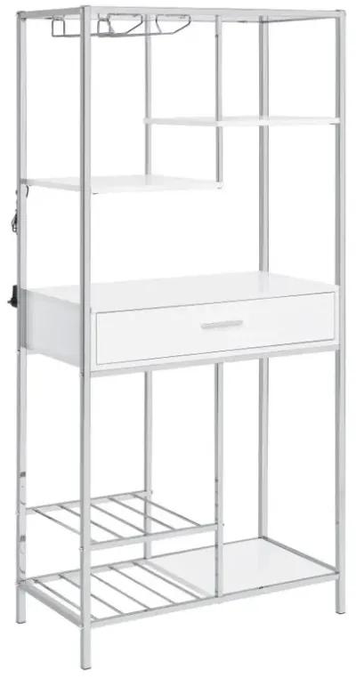 Figueroa 5-shelf Wine Cabinet with Storage Drawer White High Gloss and Chrome