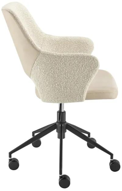 Darcie Office Chair in Ivory Leatherette and Fabric with Black Base