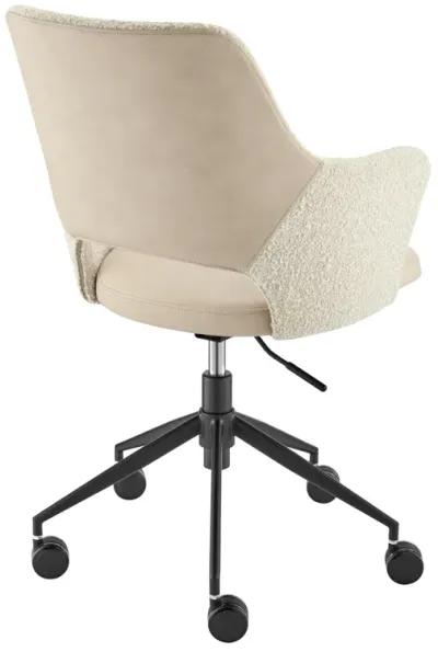 Darcie Office Chair in Ivory Leatherette and Fabric with Black Base