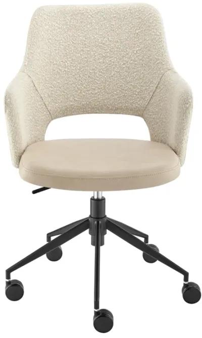 Darcie Office Chair in Ivory Leatherette and Fabric with Black Base