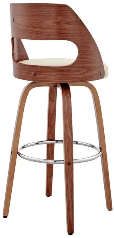 Julius 30" Cream Faux Leather and Walnut Wood Bar Stool