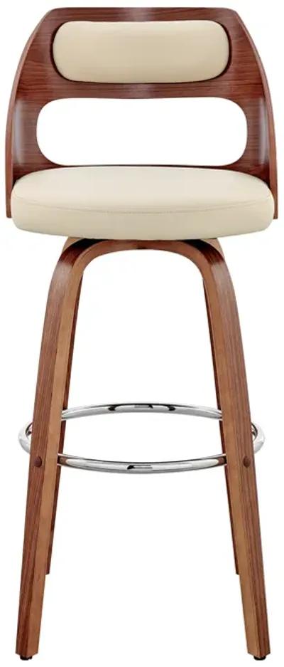 Julius 30" Cream Faux Leather and Walnut Wood Bar Stool