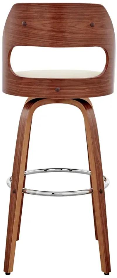 Julius 30" Cream Faux Leather and Walnut Wood Bar Stool