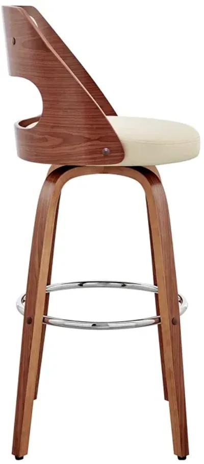 Julius 30" Cream Faux Leather and Walnut Wood Bar Stool