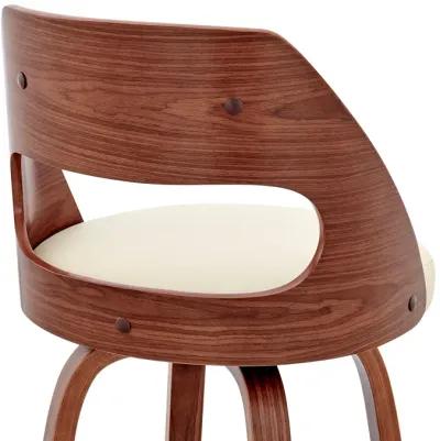 Julius 30" Cream Faux Leather and Walnut Wood Bar Stool