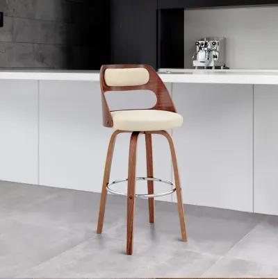 Julius 30" Cream Faux Leather and Walnut Wood Bar Stool