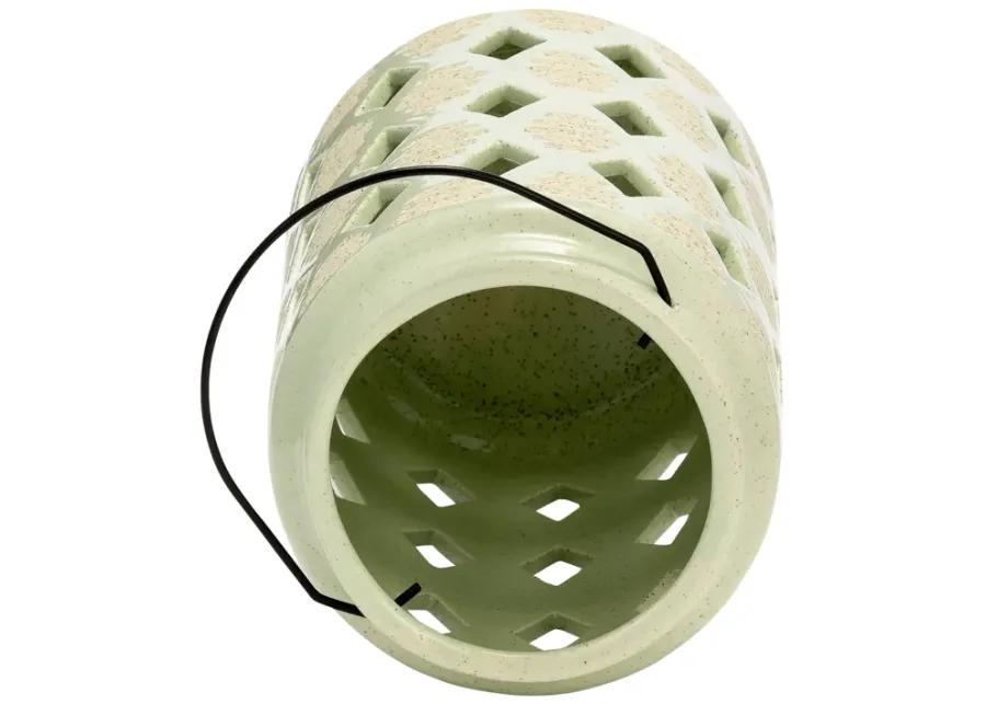 Cer, 9"h Diamond Cut Out Lantern, Cucumber