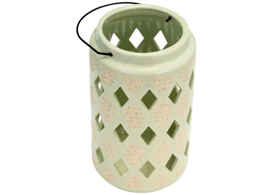 Cer, 9"h Diamond Cut Out Lantern, Cucumber