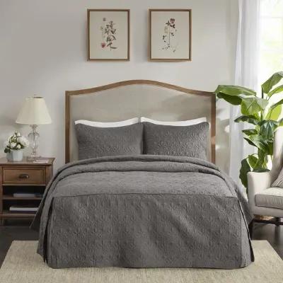 Madison Park Quebec Dark Grey 3 Piece Split Corner Pleated Quilted Bedspread