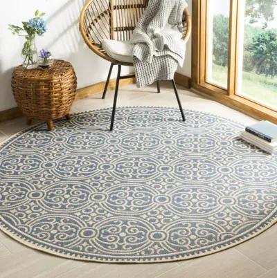 LINDEN 134 Collection LND134N-6R Cream / Blue 6'-7" X 6'-7" Round