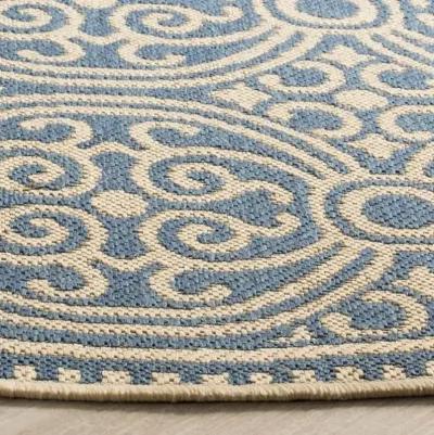 LINDEN 134 Collection LND134N-6R Cream / Blue 6'-7" X 6'-7" Round