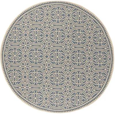 LINDEN 134 Collection LND134N-6R Cream / Blue 6'-7" X 6'-7" Round