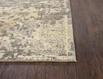 Gossamer Dark Gray Floral Distress 100% New Zealand Wool 5' x 8' Rectangle Rug