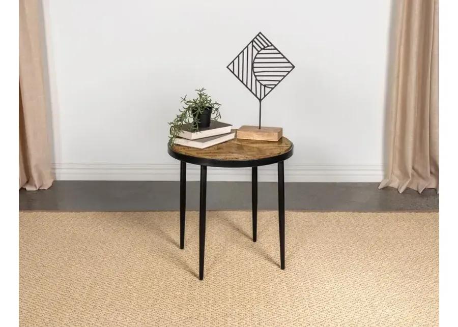 Hayden Metal Round Side Table Natural Mango and Black