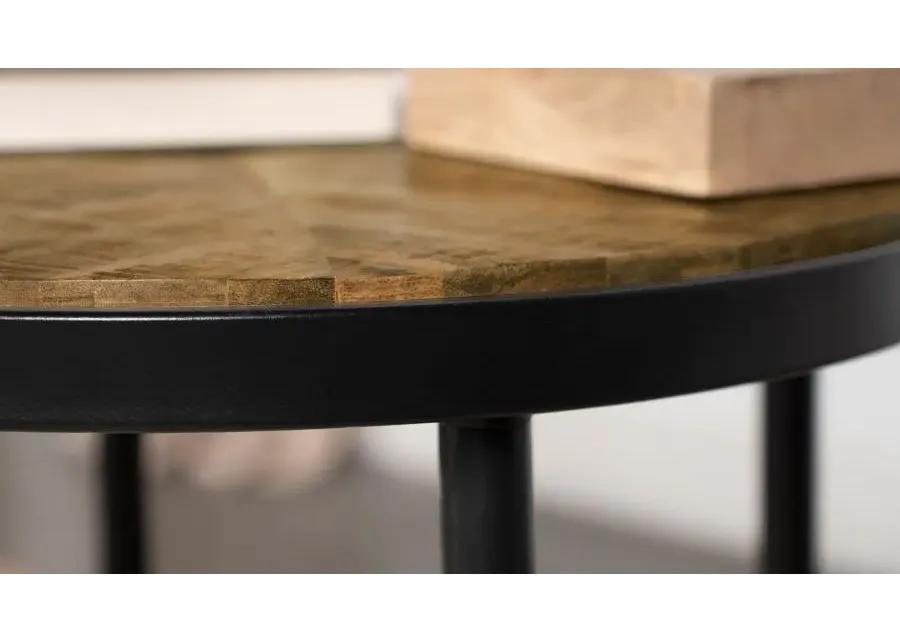 Hayden Metal Round Side Table Natural Mango and Black