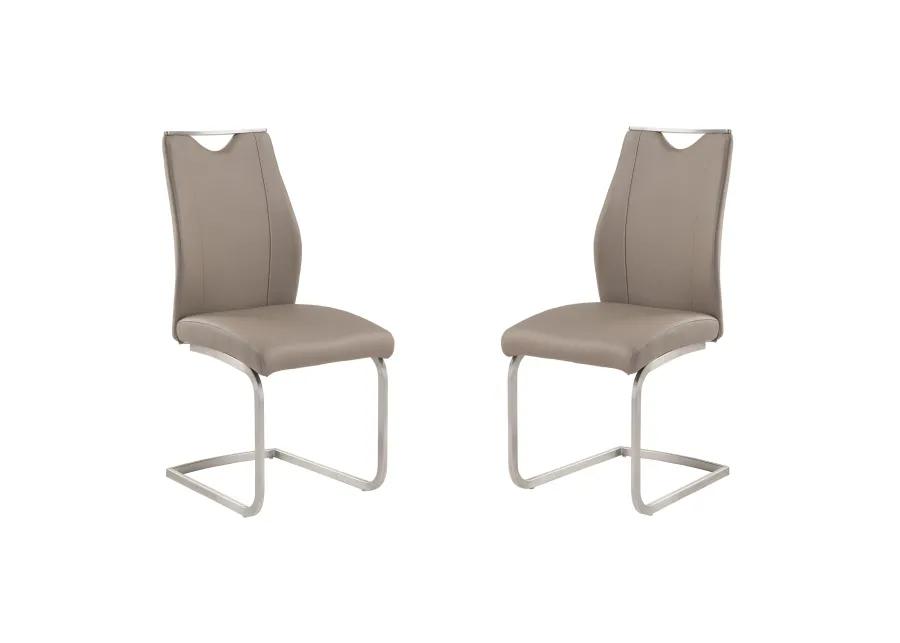 Bravo Contemporary Dining Chair In Coffee Faux Leather and Brushed Stainless Steel Finish - Set of 2