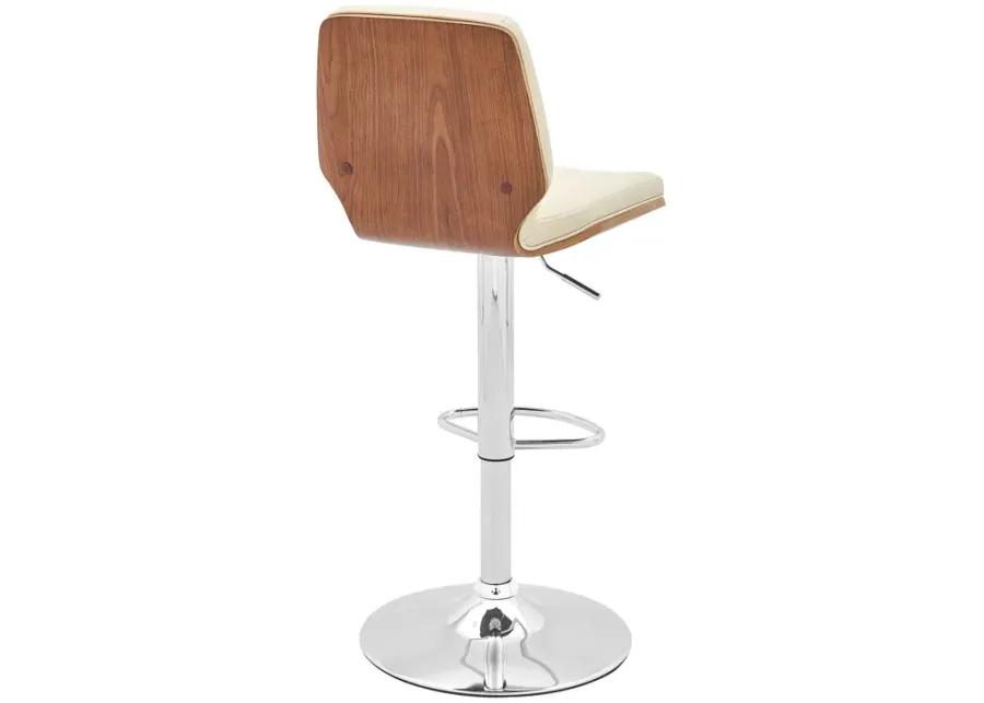 Sabine Adjustable Swivel Cream Faux Leather with Walnut Back and Chrome Bar Stool